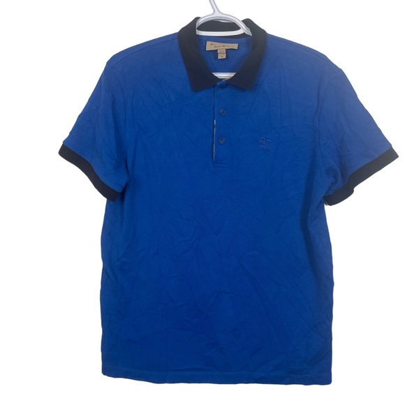 Burberry Men’s Blue Shirt Sleeve Knit Casual Cotton Button Polo Shirt Medium - Picture 2 of 16
